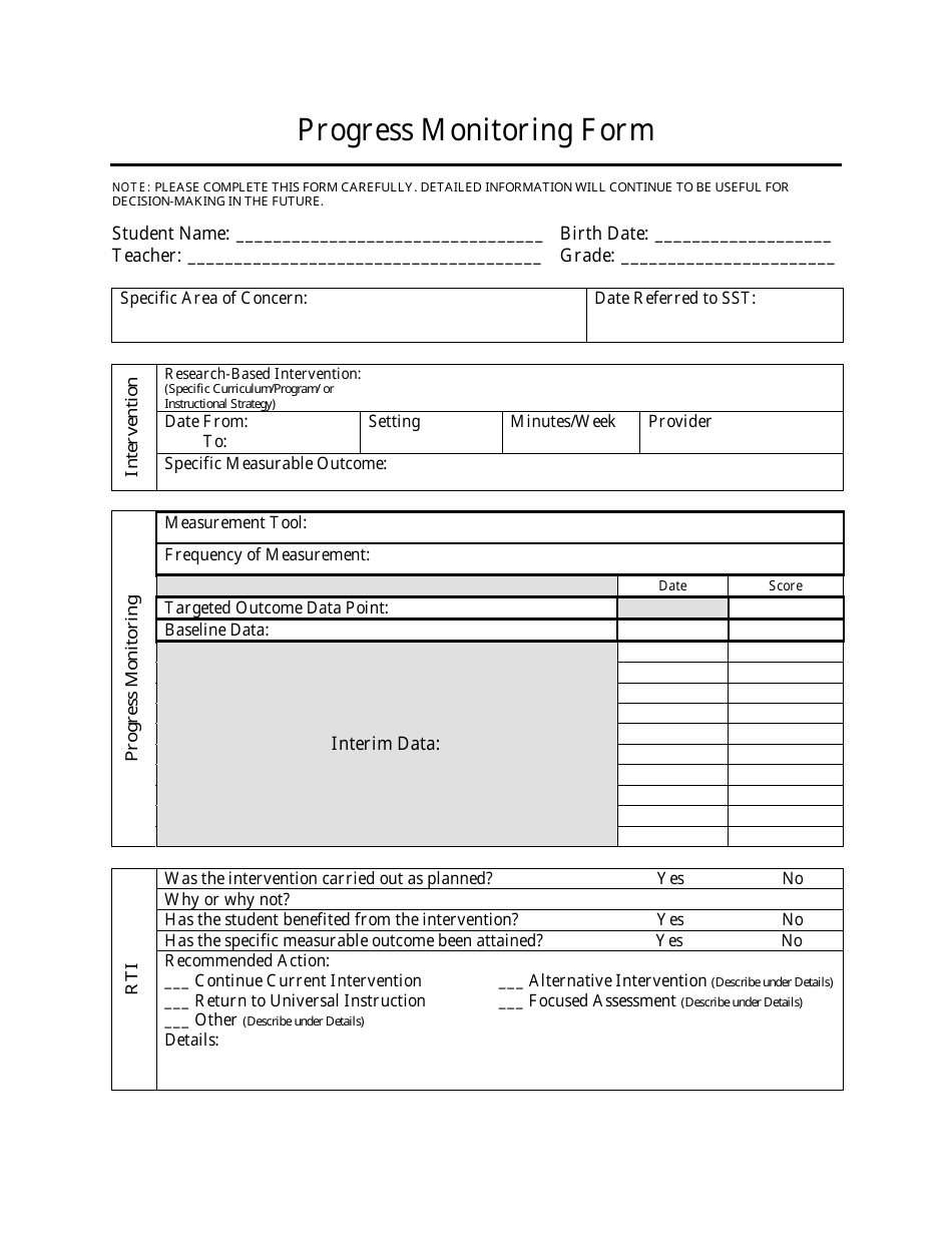 Free Printable Progress Monitoring Forms