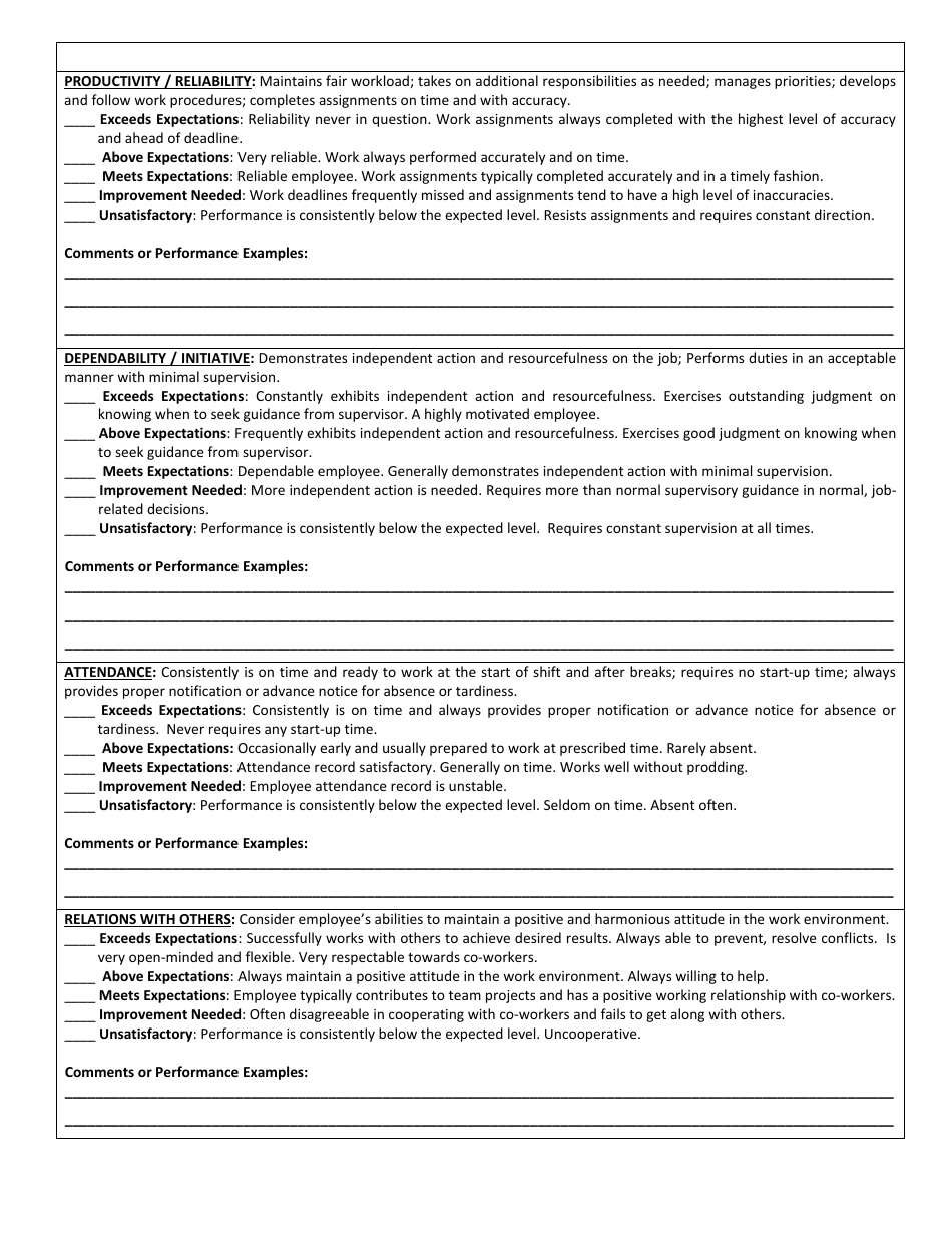 Employee Performance Appraisal Form - Objectives for Upcoming Year ...