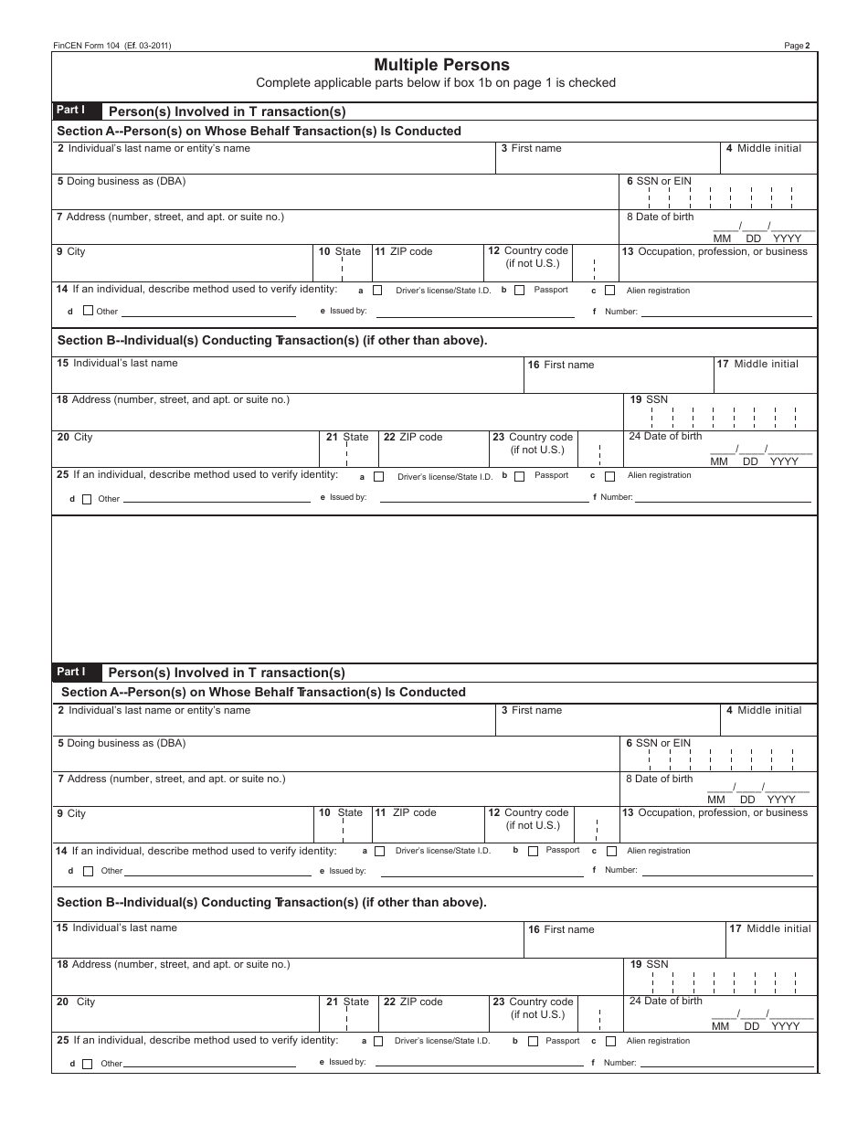 FinCEN Form 104 Fill Out, Sign Online and Download Fillable PDF