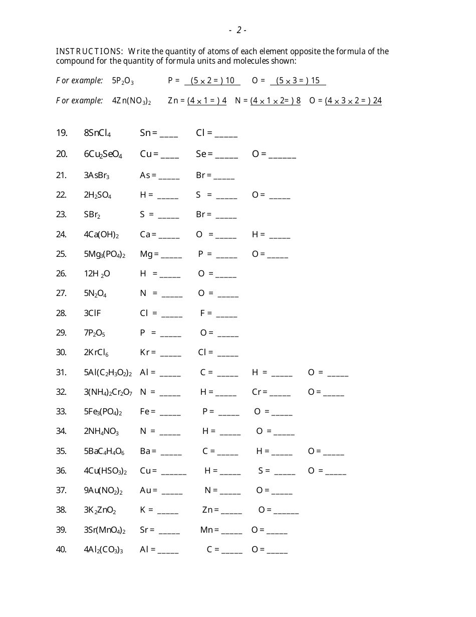 Counting Atoms in Compounds Chemistry Worksheet - West Linn-Wilsonville ...