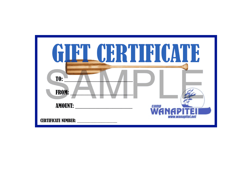 Gift Certificate Template - Wanapitei Camp - Sample