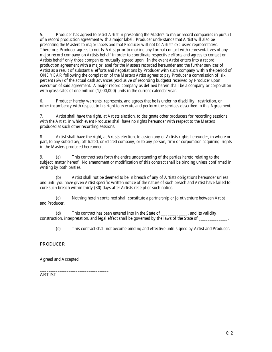 Artist Producer Contract Template, Page 2