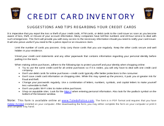 Credit Card Inventory Form - Toledo, Ohio