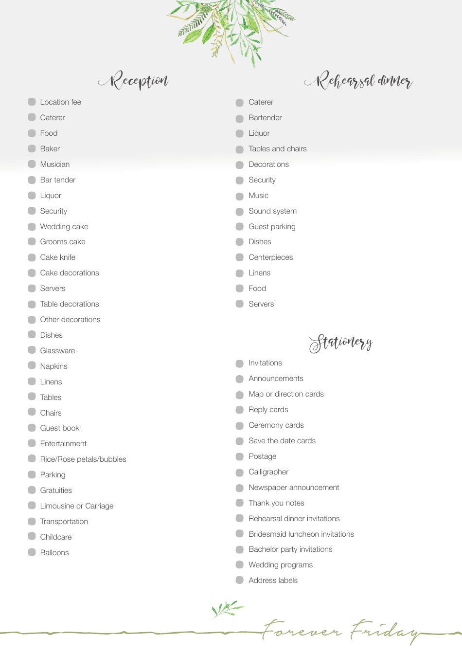 Wedding Day Checklist Template - Forever Friday Download Printable PDF ...