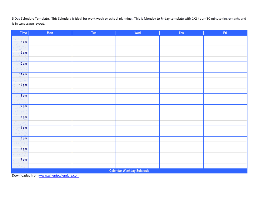 5 Day Schedule Template Download Printable PDF Templateroller