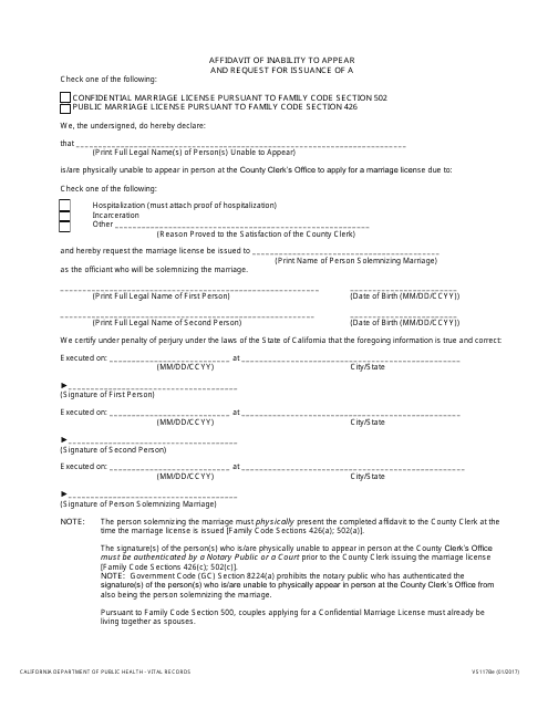 Form VS117BE  Printable Pdf