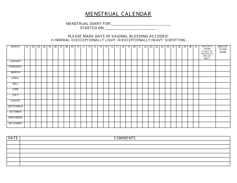Menstrual Calendar Template Download Printable PDF Templateroller