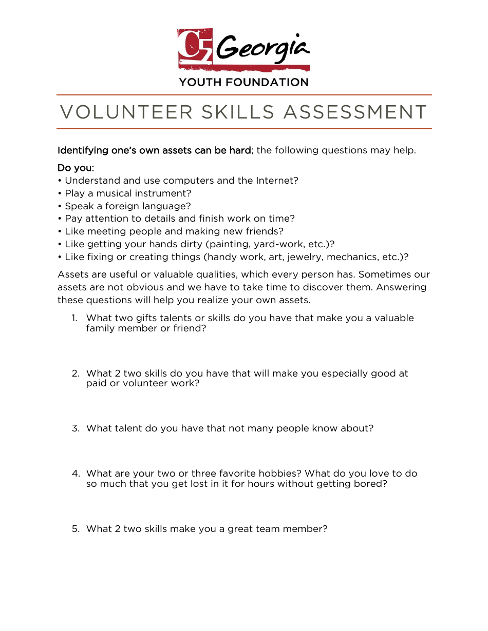 Volunteer Skills Assessment Form - C5 Georgia Youth Foundation, Page 1
