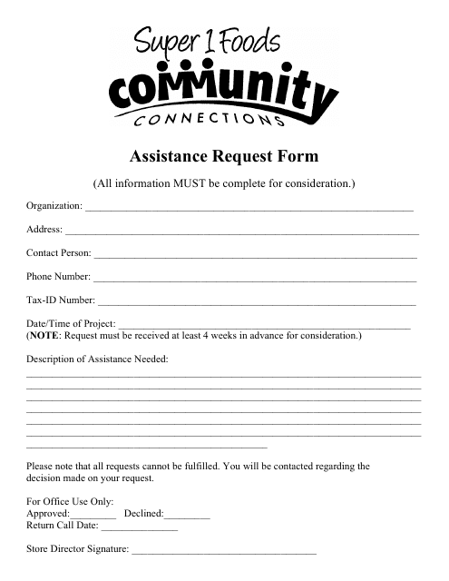 Assistance Request Form - Super 1 Food Community Connections