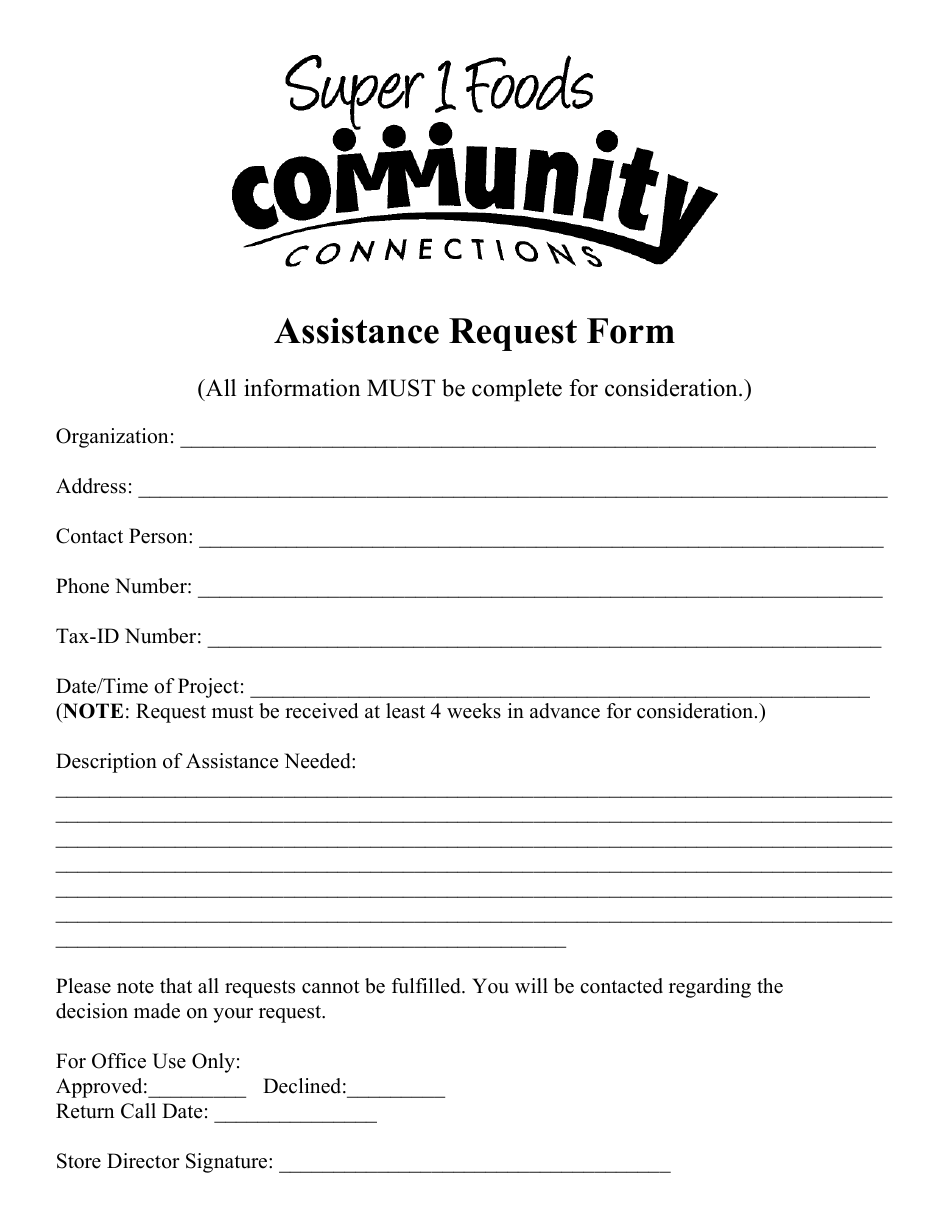 Assistance Request Form - Super 1 Food Community Connections, Page 1