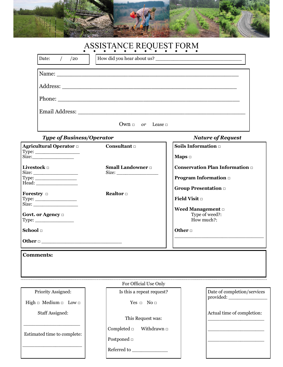 Assistance Request Form, Page 1