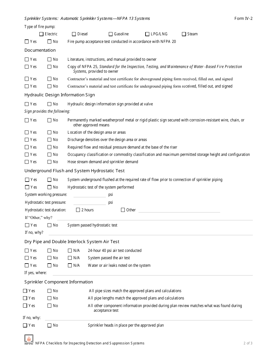 Acceptance Test Checklist - National Fire Protection Association ...