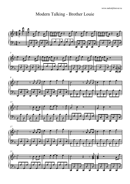 Modern Talking - Brother Louie Piano Sheet Music Preview