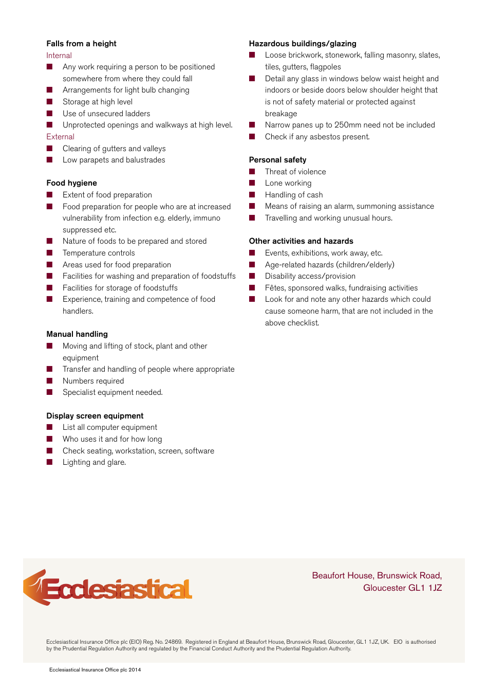Disaster Control Template - Prevention - Ecclesiastical Insurance Office, Page 4
