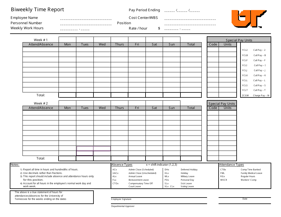 Biweekly Time Report Form - University of Tennessee, Page 1