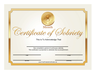 Document preview: 1 Month Gold Certificate of Sobriety Template