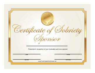 Document preview: Golden Sponsor Certificate of Sobriety Template