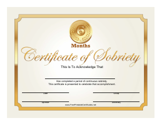 Document preview: Golden 6 Months Certificate of Sobriety Template