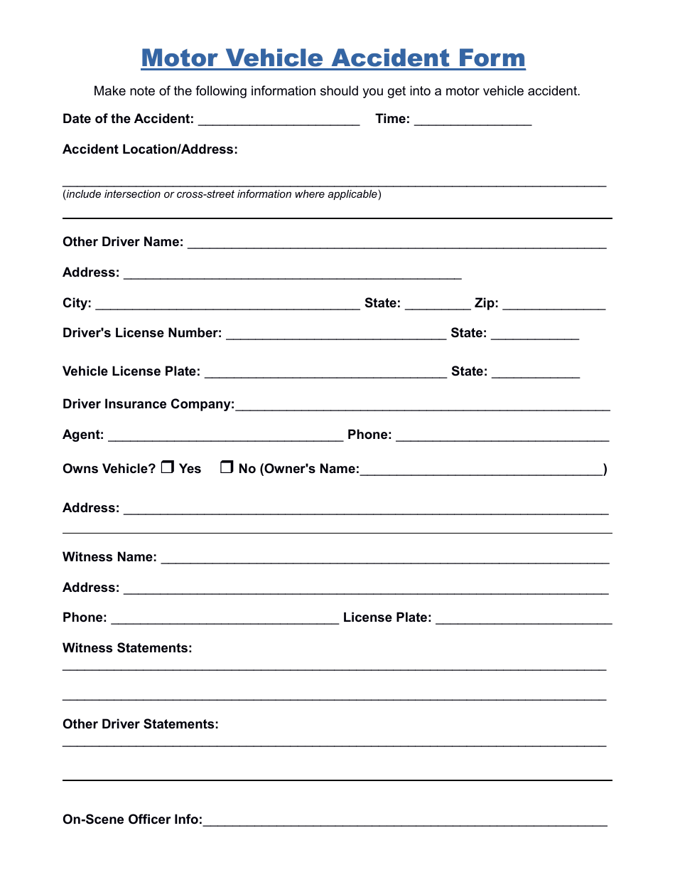 Motor Vehicle Accident Form Fill Out Sign Online And Download PDF Templateroller