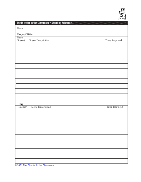 Shooting Schedule Template - the Director in the Classroom Download Pdf