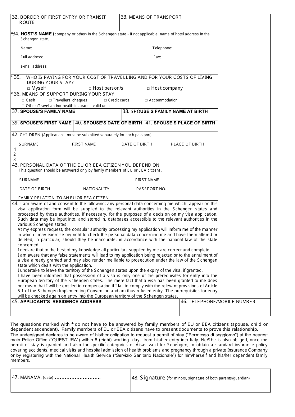 Application Form for Schengen Visa - Embassy of Italy in Manama, Page 2