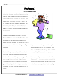 &quot;Achoo! - Cynthia Sherwood - Super Teacher Worksheets&quot;