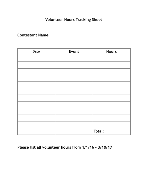 Volunteer Hours Tracking Sheet - Small Table