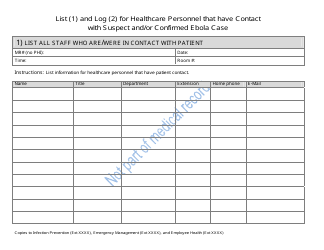 List and Log for Healthcare Personnel That Have Contact With Suspect and/or Confirmed Ebola Case - New Hampshire