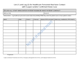 List and Log for Healthcare Personnel That Have Contact With Suspect and/or Confirmed Ebola Case - New Hampshire, Page 2