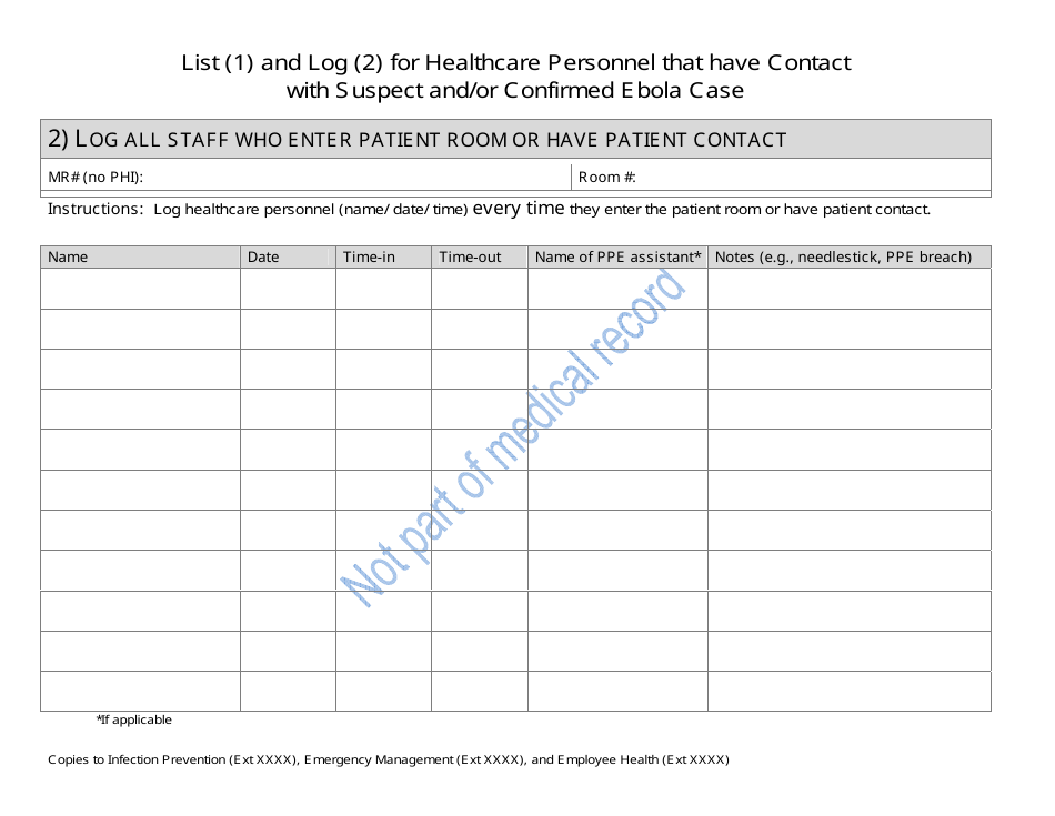 List and Log for Healthcare Personnel That Have Contact With Suspect and / or Confirmed Ebola Case - New Hampshire, Page 2