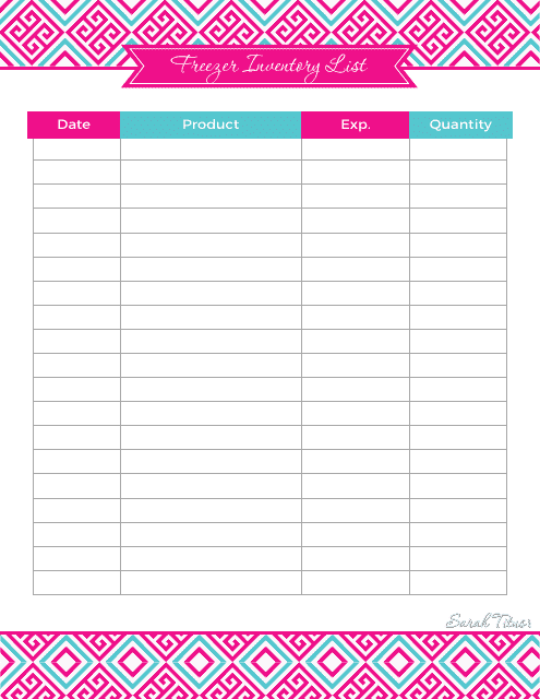 Freezer Inventory Spreadsheet Template - Blue and Pink