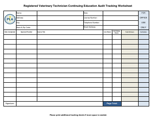 Registered Veterinary Technician Continuing Education Audit Tracking Worksheet - Indiana