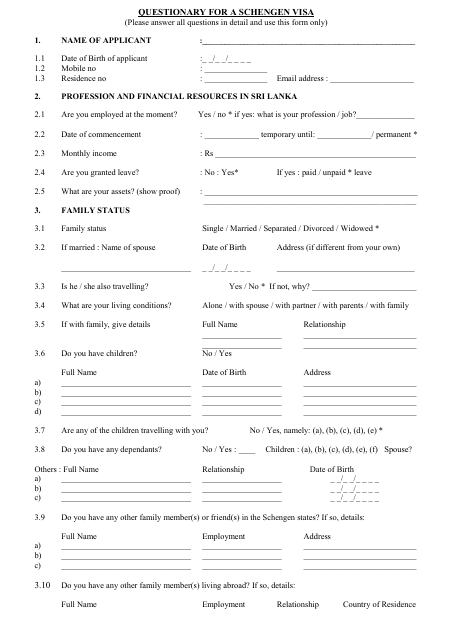 Schengen Visa Questionnaire Form Download Pdf