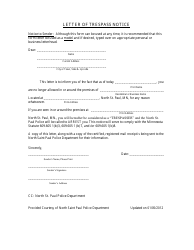 Document preview: Letter of Trespass Notice Template - Minnesota