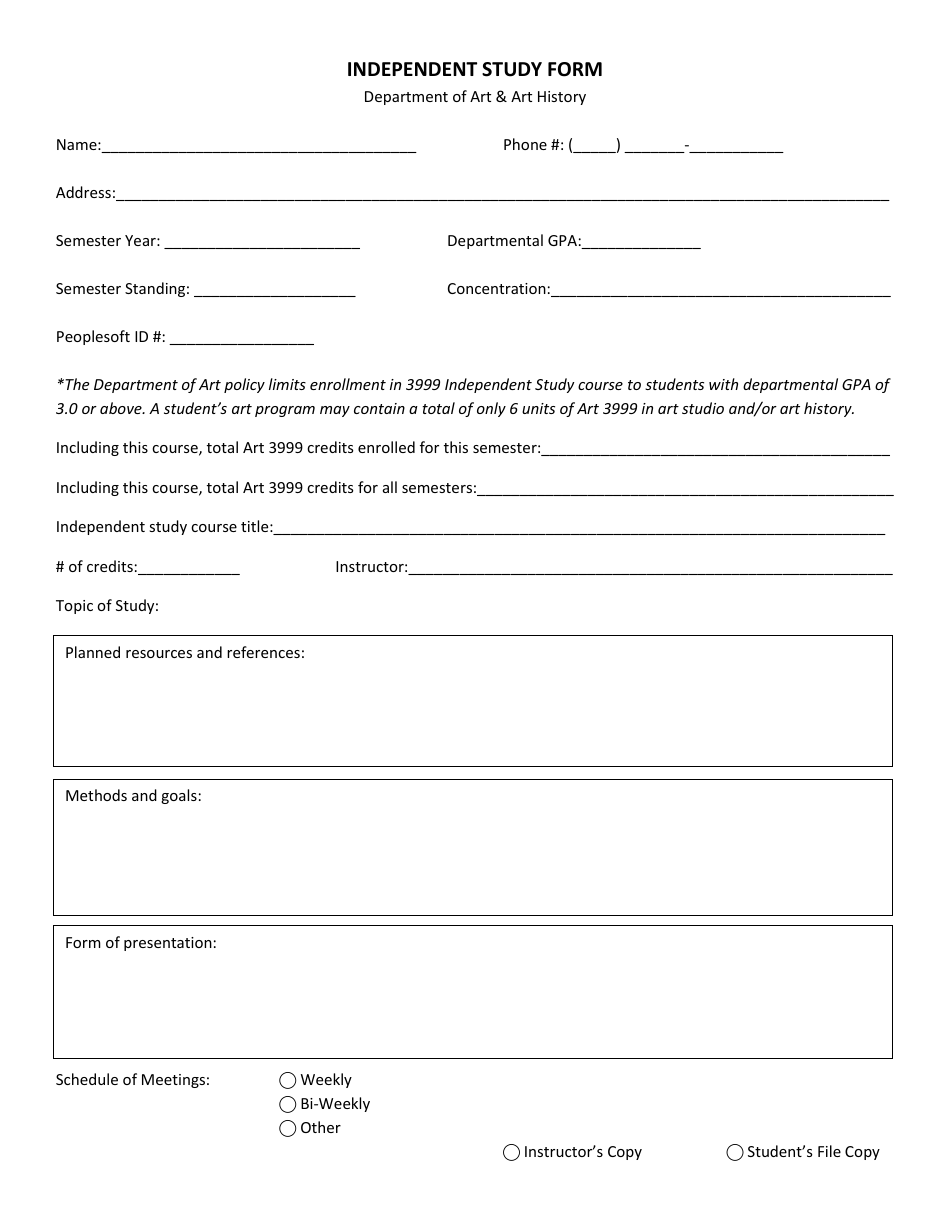 Independent Study Application Form - Hunter College, Page 1
