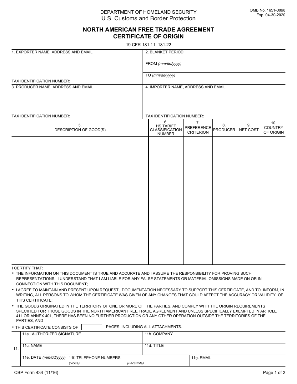 CBP Form 434 - Fill Out, Sign Online and Download Fillable PDF ...