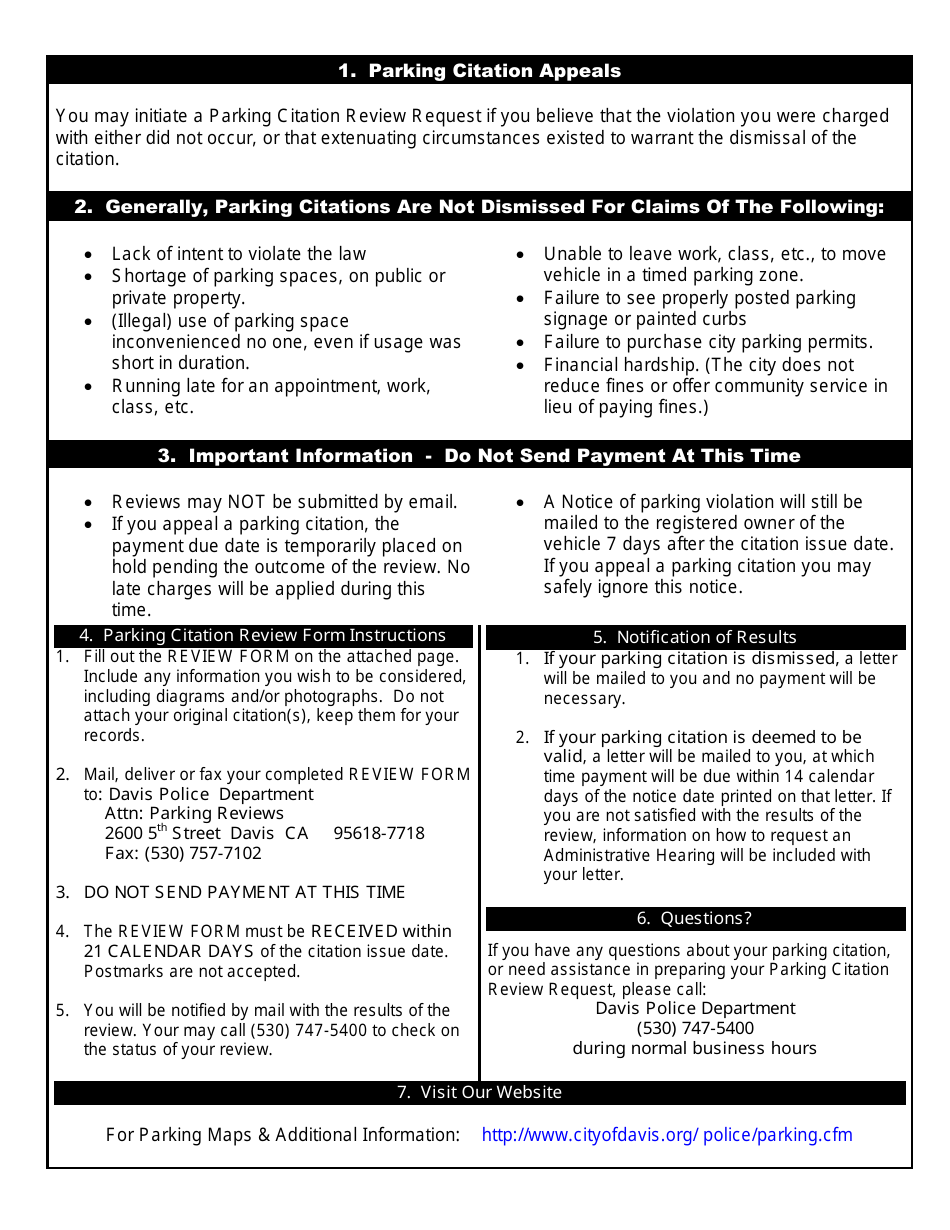 Parking Citation Review Request Form - City of Davis, California, Page 2