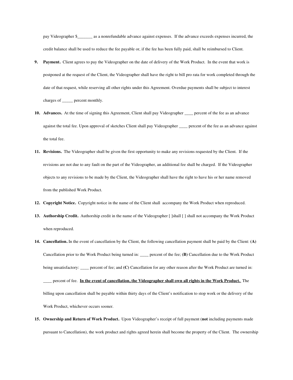 Videography Confirmation Agreement Template, Page 3