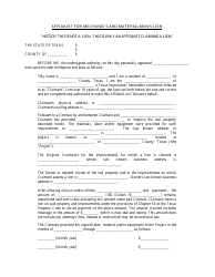 Document preview: Affidavit for Mechanic's and Materialman's Lien Form - Texas