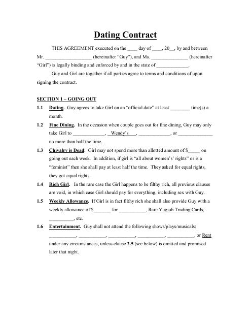 Dating Contract Template Download Printable PDF | Templateroller