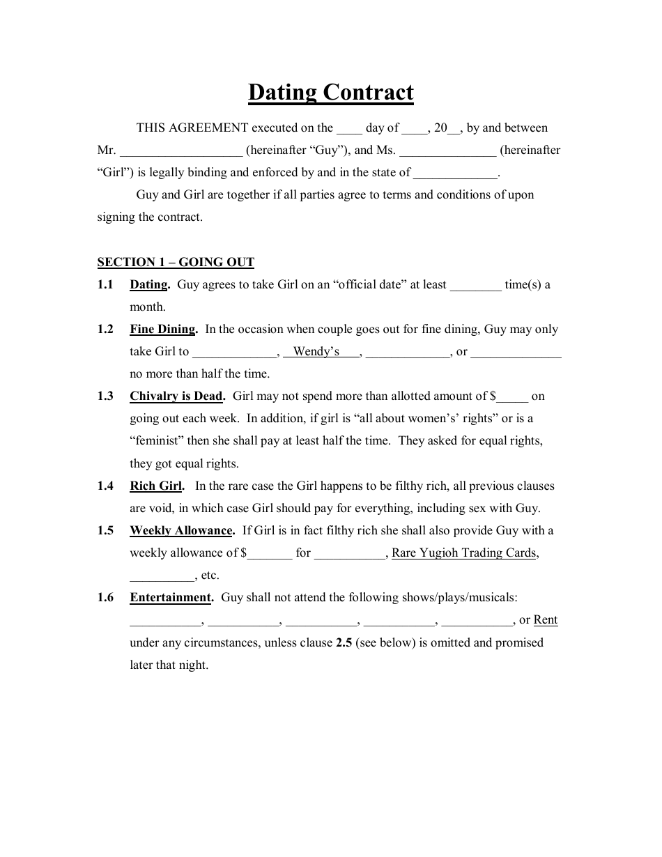 Dating Contract Template, Page 1
