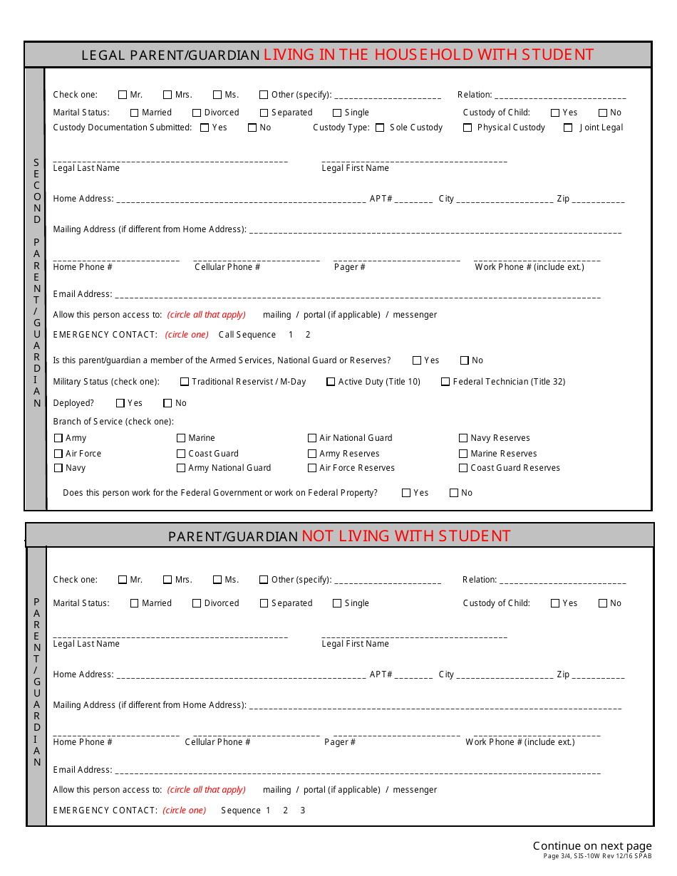 Form SIS-10W Student Enrollment Form - Hawaii, Page 3