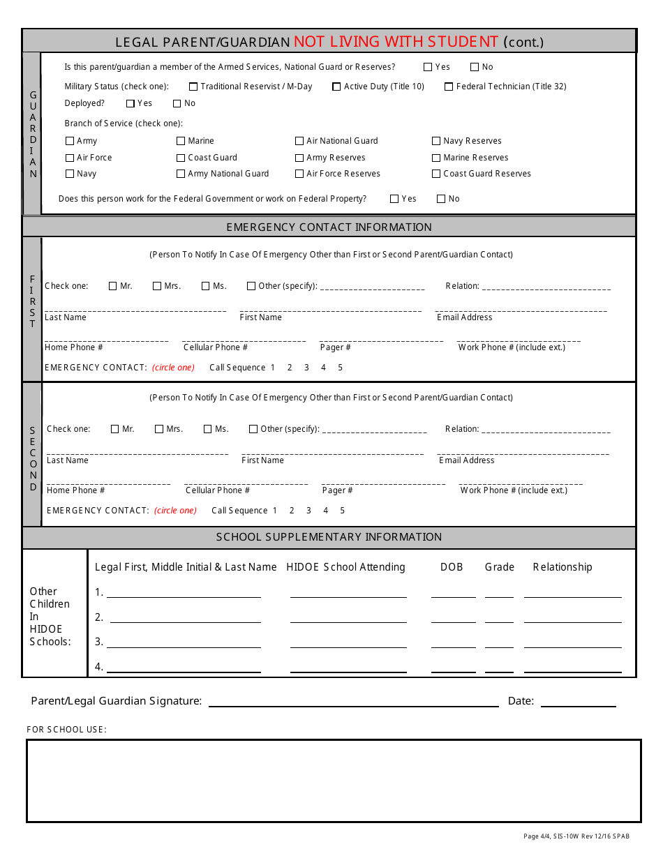 Form SIS-10W - Fill Out, Sign Online and Download Printable PDF, Hawaii ...