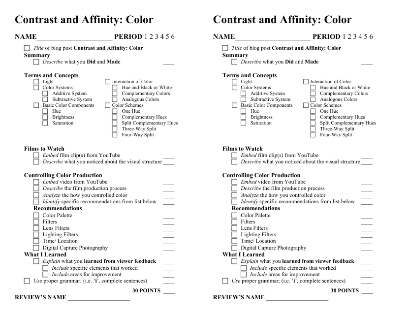 Contrast and Affinity Color Feedback Form