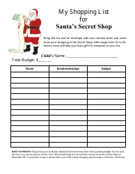 Santa's Secret Shop Shopping List Template