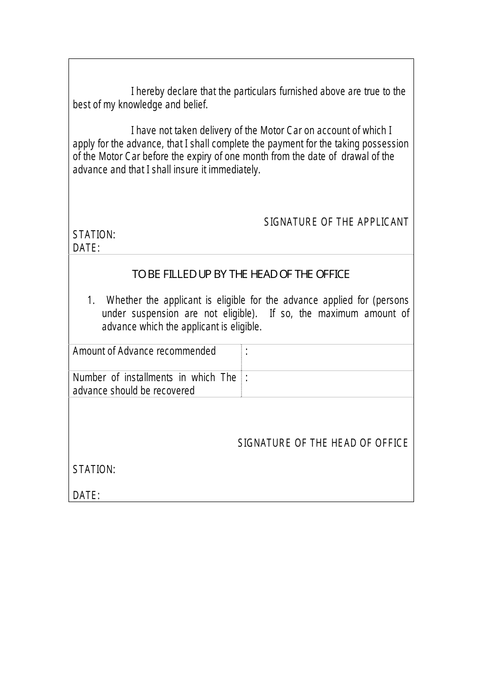 A.P.F.C. Form 12 Form of Application by a Government Servant for an Advance for the Purpose of Purchase of a Motor Car - India, Page 3