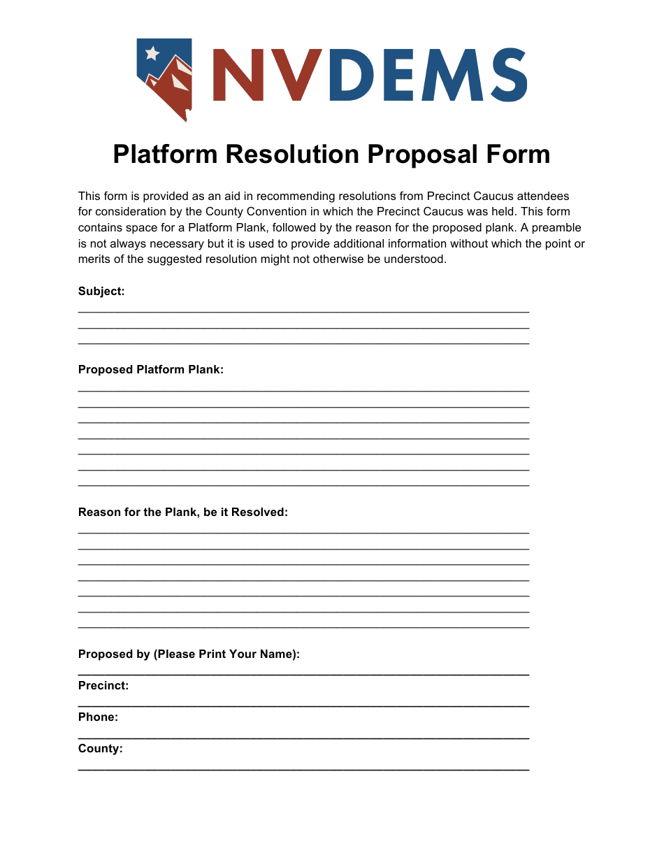 Platform Resolution Proposal Form - Nvdems, Page 1