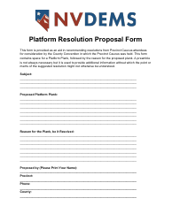 Document preview: Platform Resolution Proposal Form - Nvdems