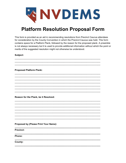 Platform Resolution Proposal Form - Nvdems Download Pdf