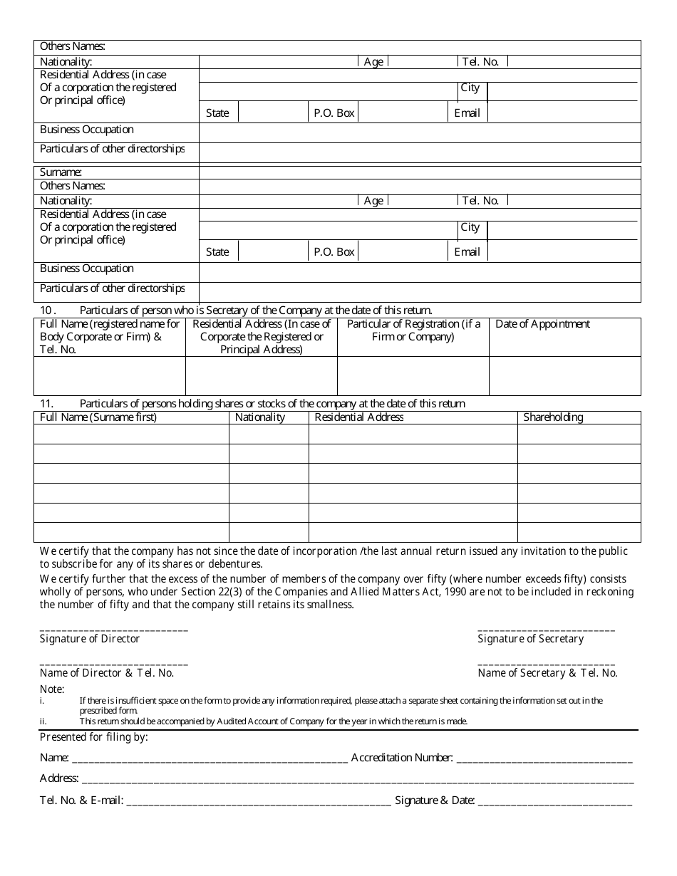 Form CAC10 - Fill Out, Sign Online and Download Printable PDF, Nigeria ...